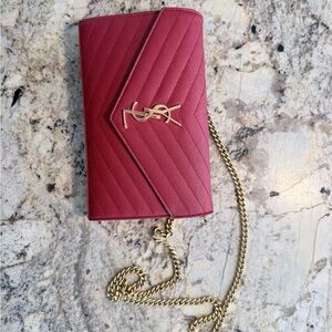 Yves Saint Laurent Pink Quilted Clutch with Gold Chain